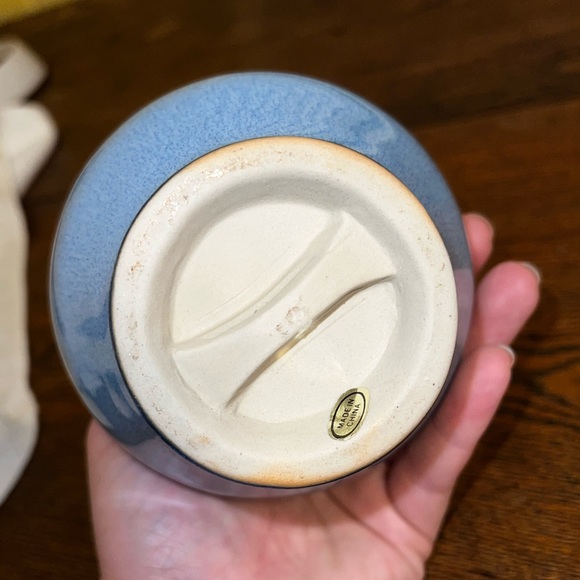 Vintage Hourglass Small Vase Blue Glaze Ceramic Pottery - Picture 5 of 10